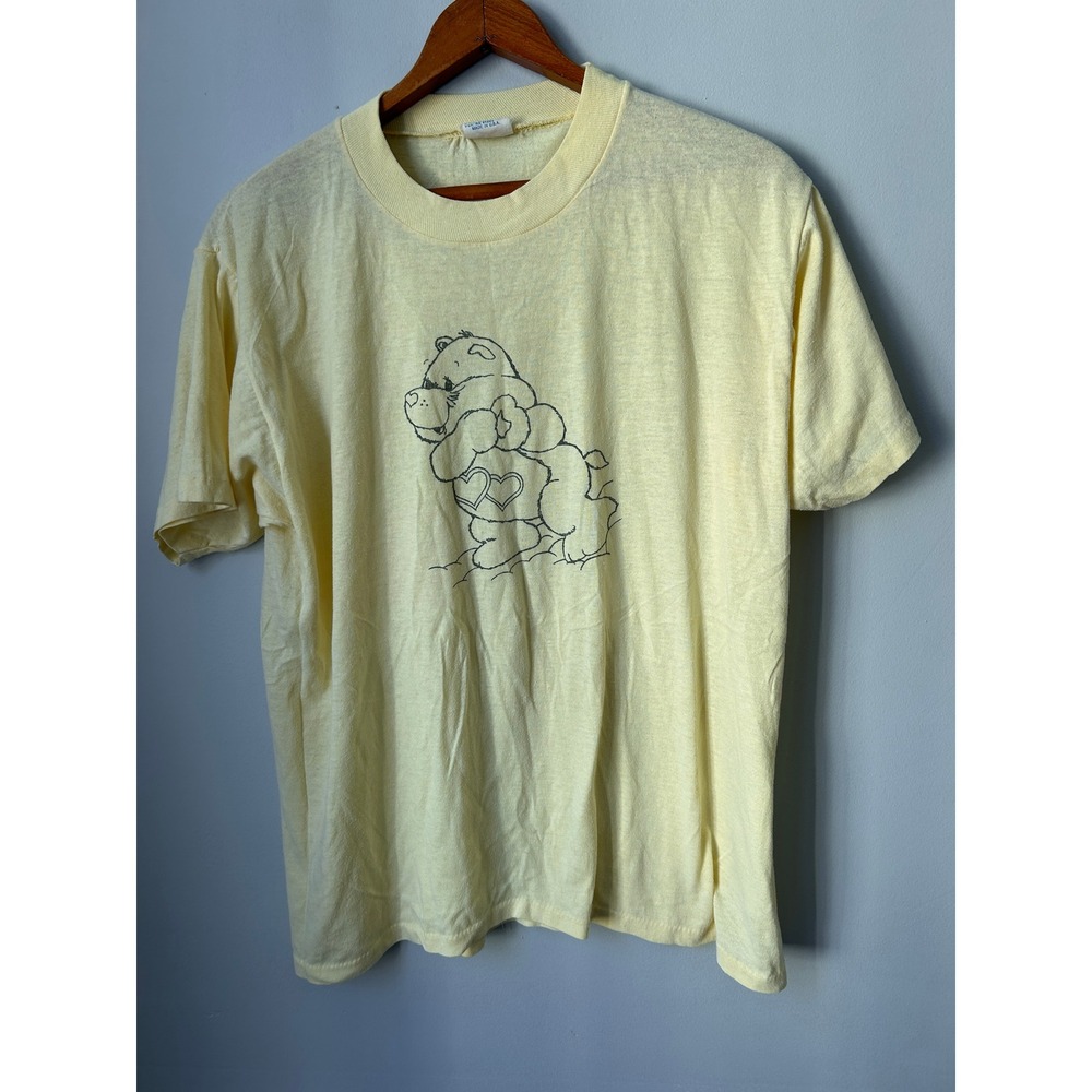 Vintage Cal Cru Bear Graphic T-Shirt Yellow Single Stitch Made in USA Large